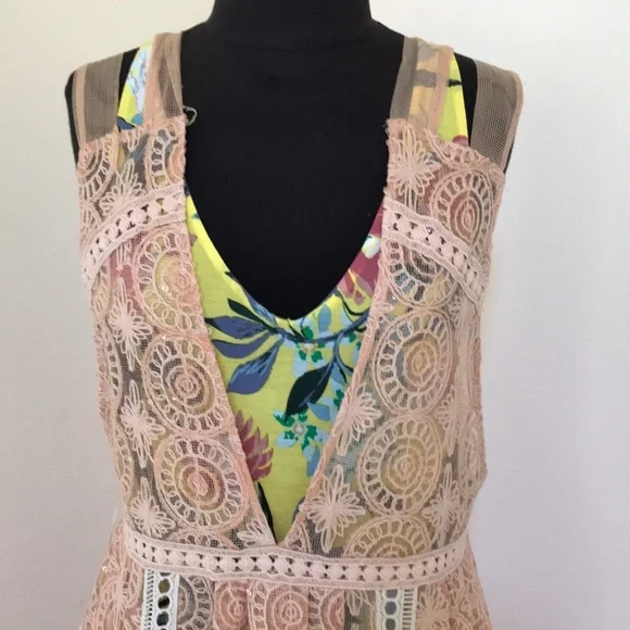 NWT! FREE PEOPLE coral lace dress with body suit